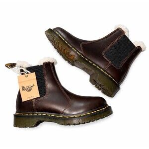 Dr. Doc Martens Leonore 2976 Brown Leather Boots Bootie Size 5 L Faux Fur Lined